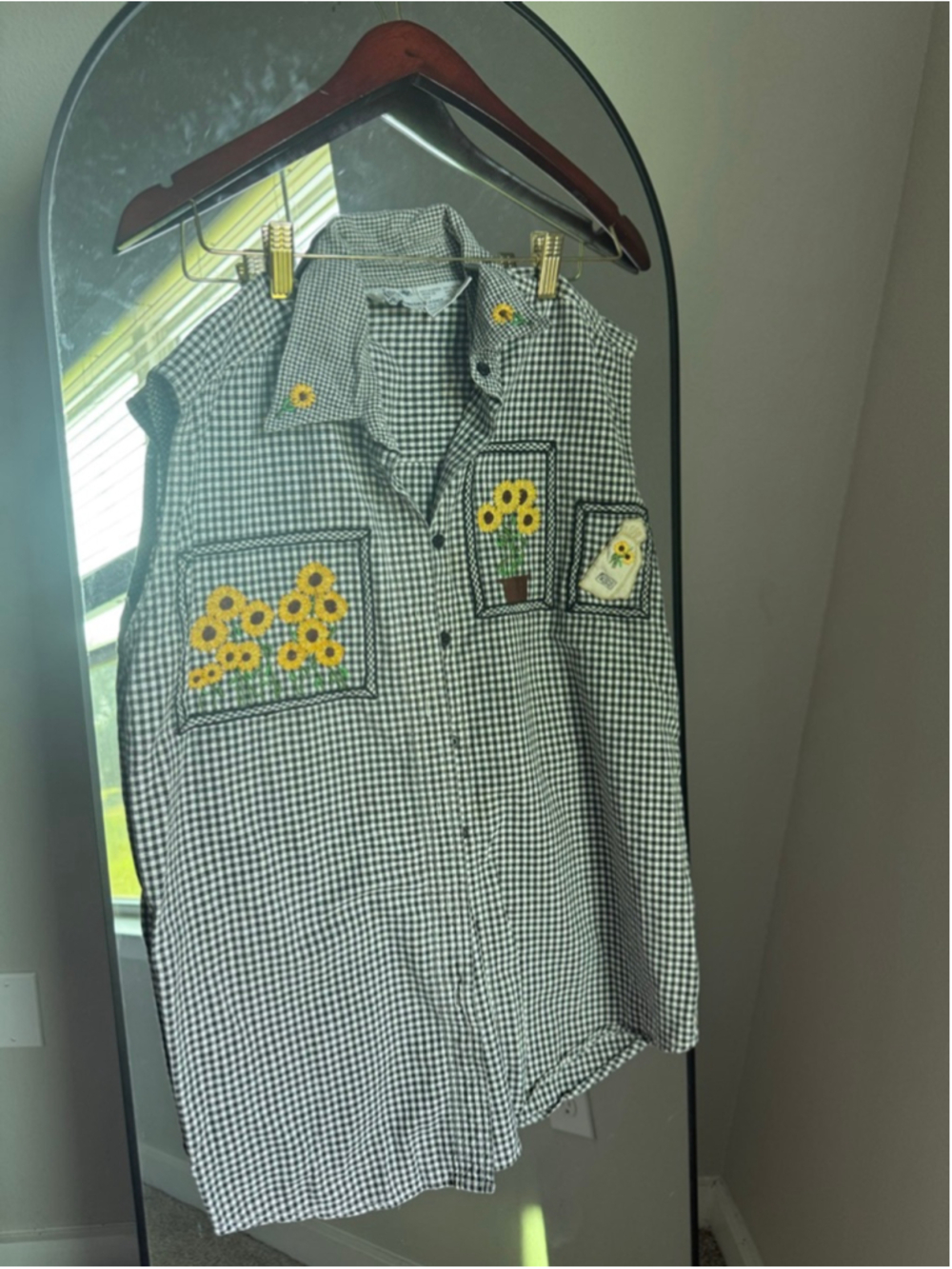 Vintage Gingham Sunflower Button Down Shirt Large
